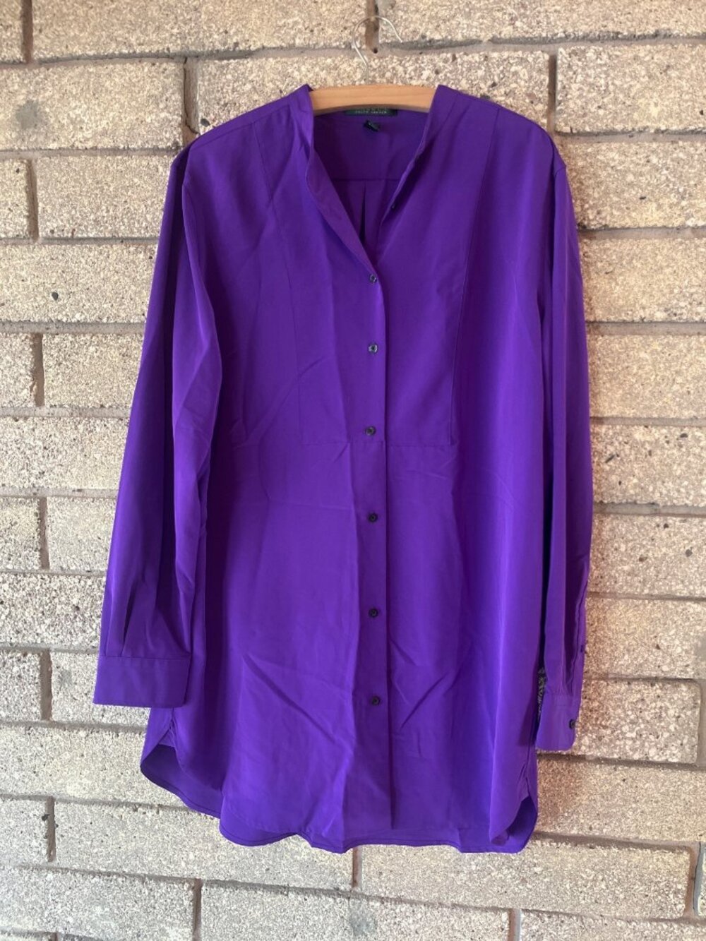 Lauren Ralph Lauren Purple Button-Down Tunic Blouse XL Long Sleeve 100% Polyeste